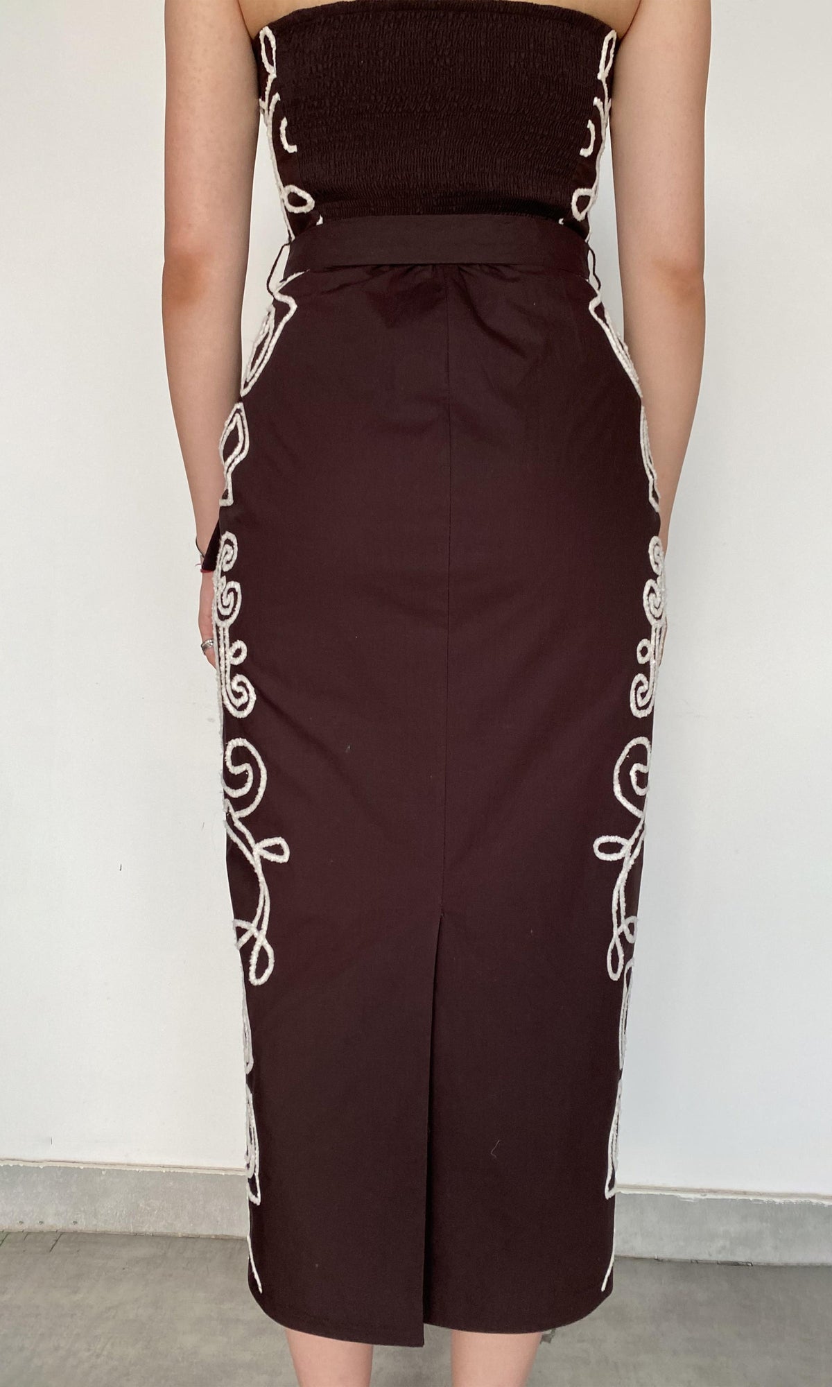 Womens | Ilaya Cotton Poplin Midi Dress With Tie Up Belt | Brown