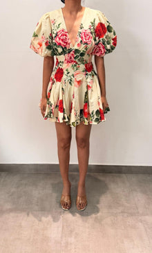 Womens | Inv Cotton Linen Short Dress With Puff Sleeve | Multi Floral