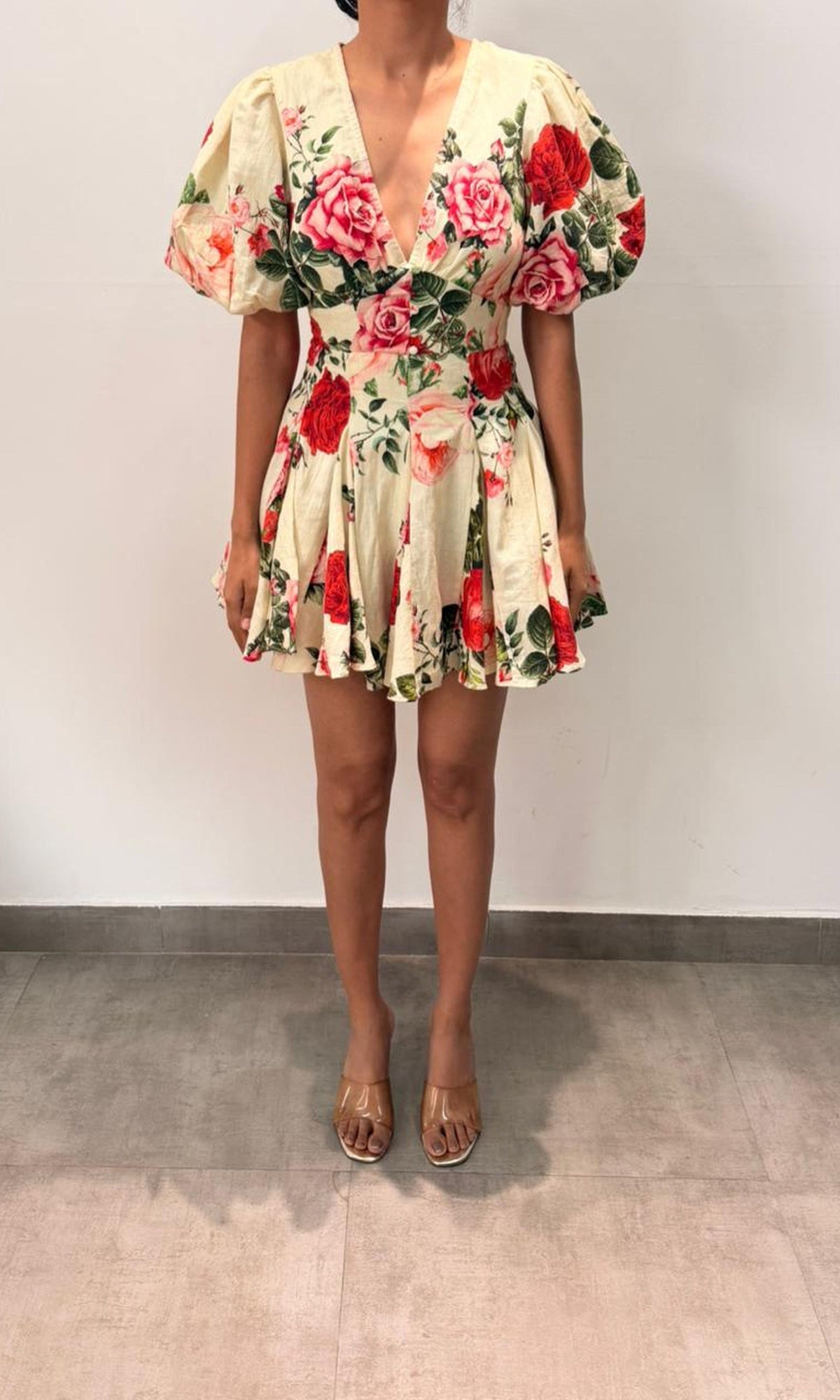 Womens | Inv Cotton Linen Short Dress With Puff Sleeve | Multi Floral