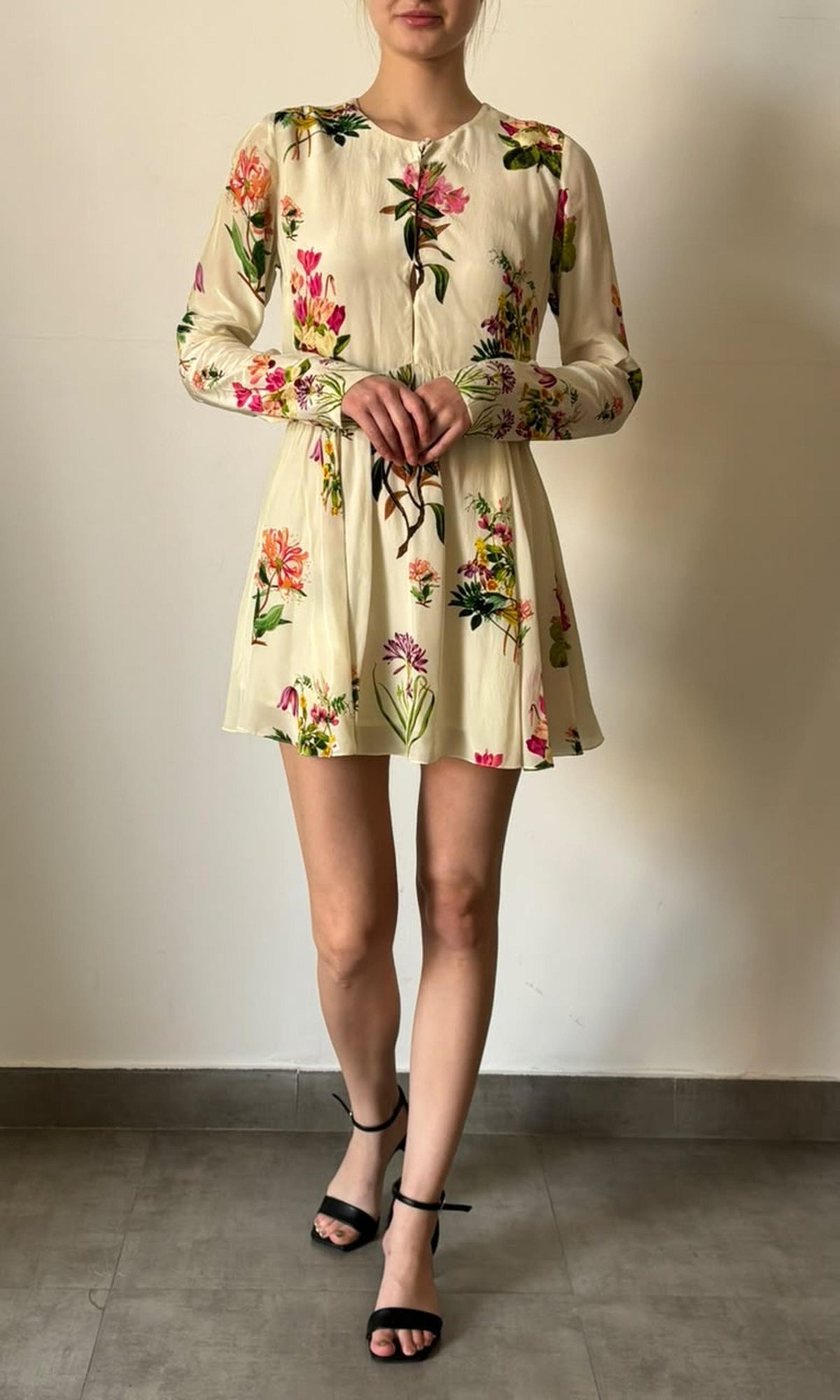 Womens | Inv Natural Crepe Floral Print Short Dress | Cream