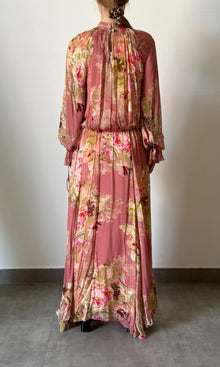 Womens | Inv Viscose Chiffone Flat Long Sleeves Pleated Maxi Dress | Dusty Pink
