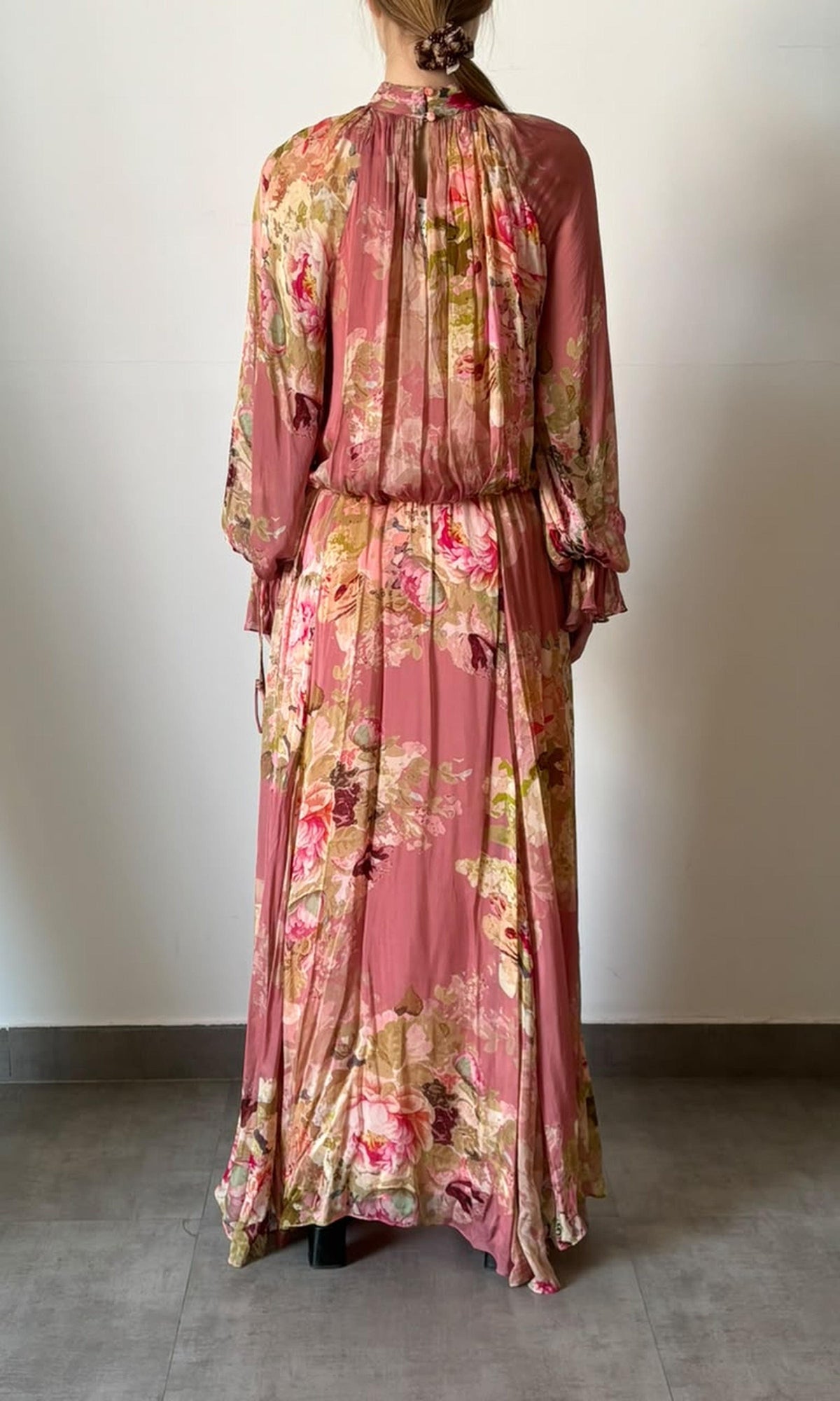 Womens | Inv Viscose Chiffone Flat Long Sleeves Pleated Maxi Dress | Dusty Pink