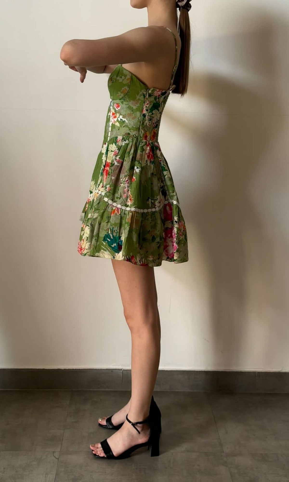 Womens | Inv Linen Cotton Spaghetti Strap Short Dress | Green Floral