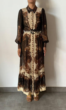 Womens | Inv Viscose Ggt Gold Lurex Stripe Long Shirt Dress | Brown Multi