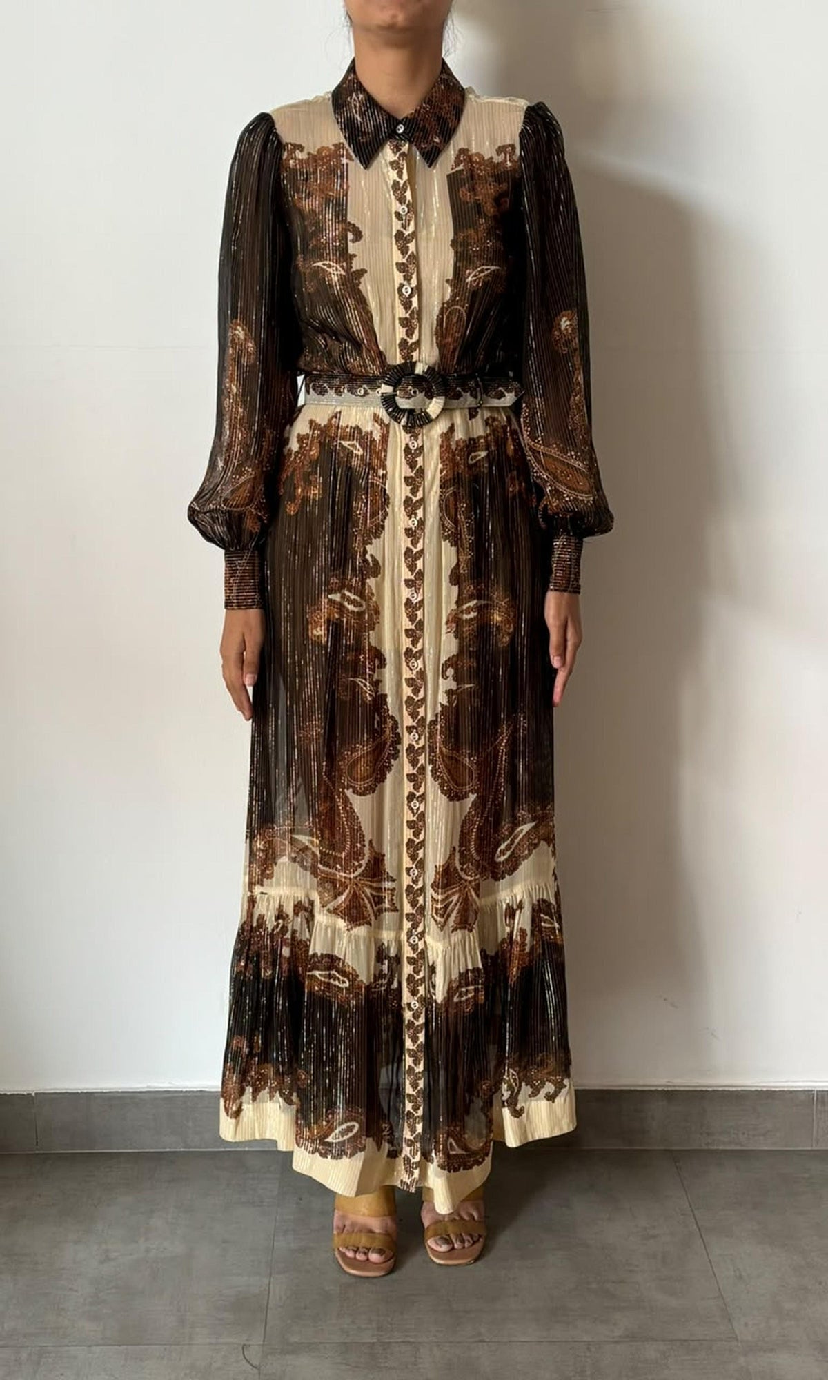Womens | Inv Viscose Ggt Gold Lurex Stripe Long Shirt Dress | Brown Multi