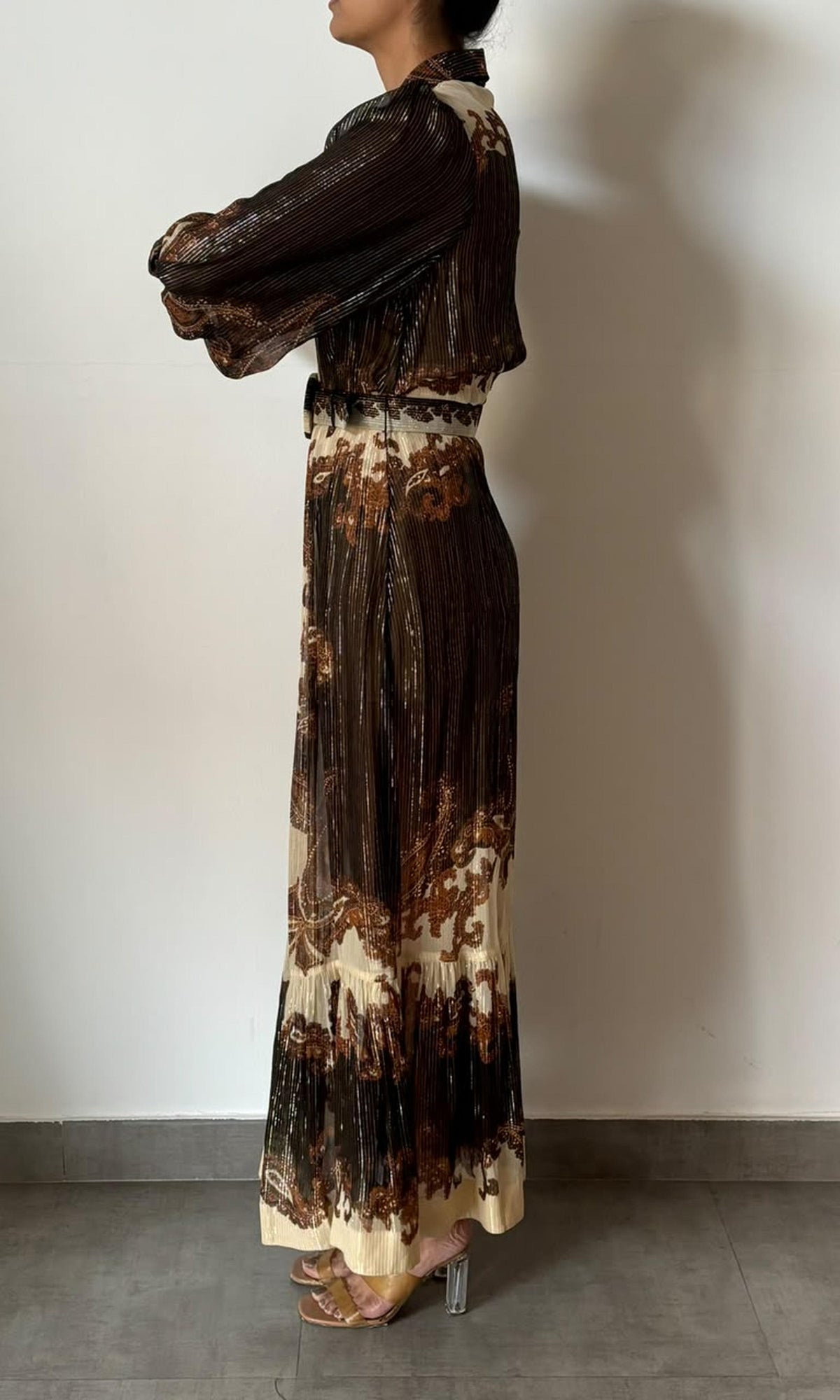 Womens | Inv Viscose Ggt Gold Lurex Stripe Long Shirt Dress | Brown Multi