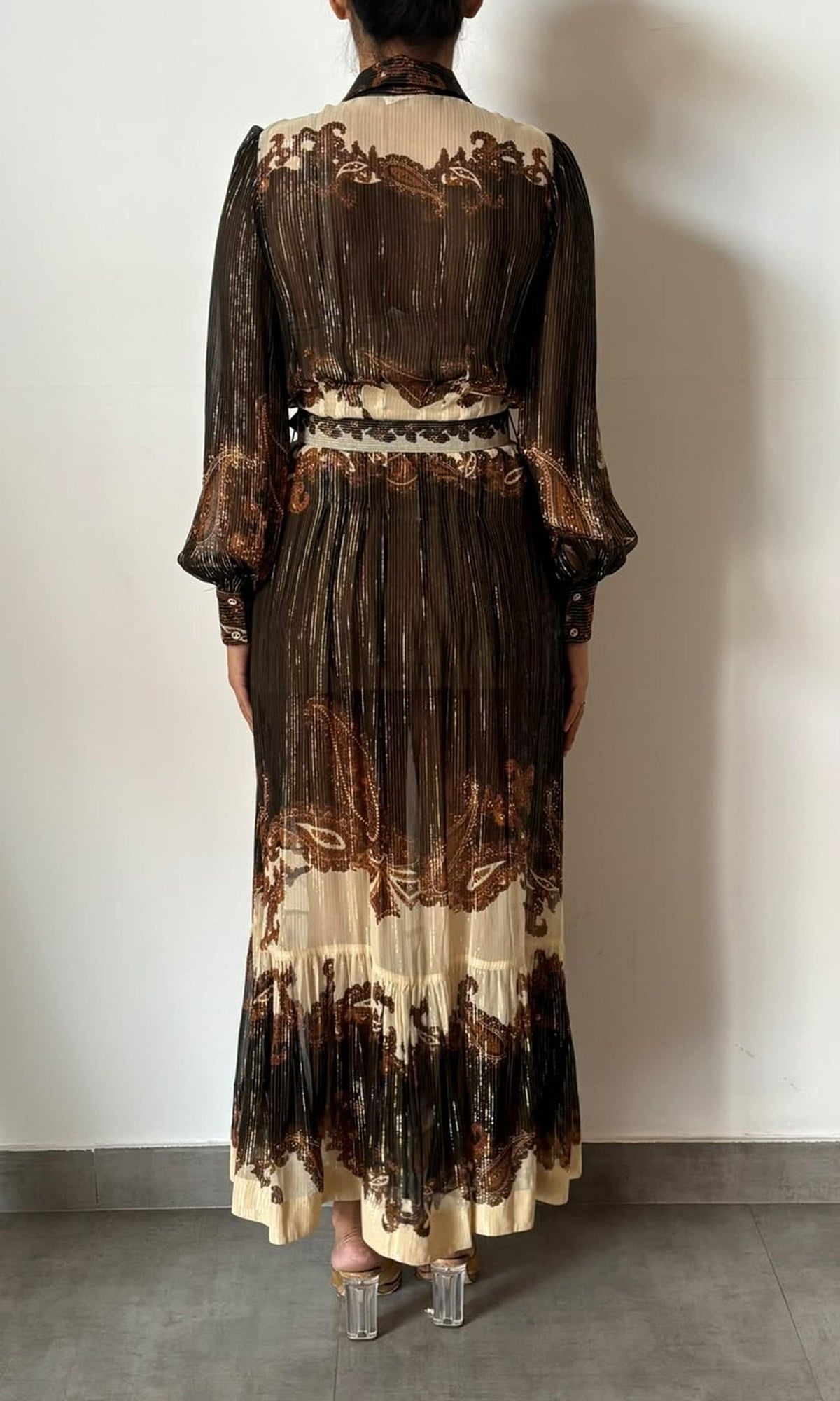 Womens | Inv Viscose Ggt Gold Lurex Stripe Long Shirt Dress | Brown Multi