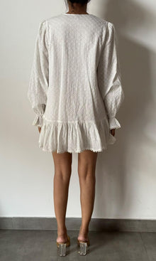 Womens | Inv Cotton Chiffly V - Neck Short Dress | White