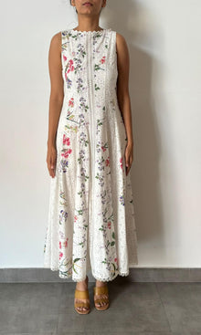 Womens | Inv Cotton Schiffly Sleevesless Long Dress | White Floral