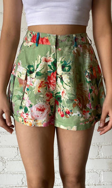 Womens | Inv Cotton Linen Shorts | Green Print