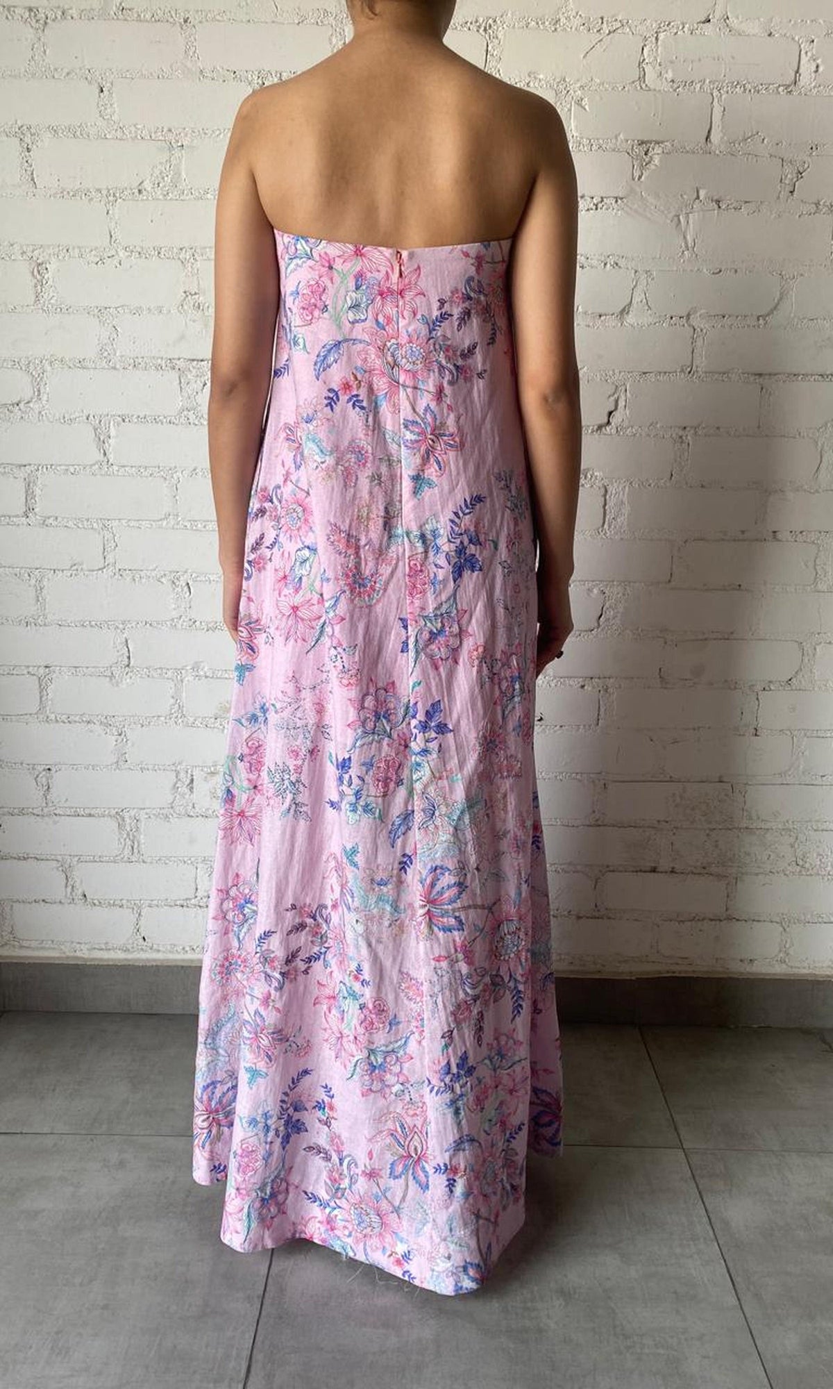 Womens | Inv Cotton Linen Long Dress | Pink Print