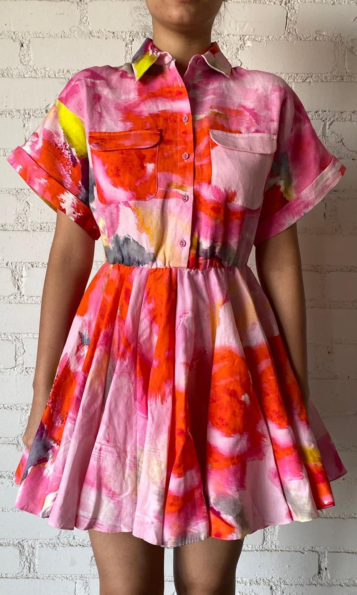 Womens | Inv Linen Cotton Short Dress | Pink
