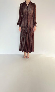 Womens | Inv Viscose Georgette Lurex Shirt Long Dress | Brown