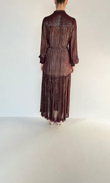 Womens | Inv Viscose Georgette Lurex Shirt Long Dress | Brown