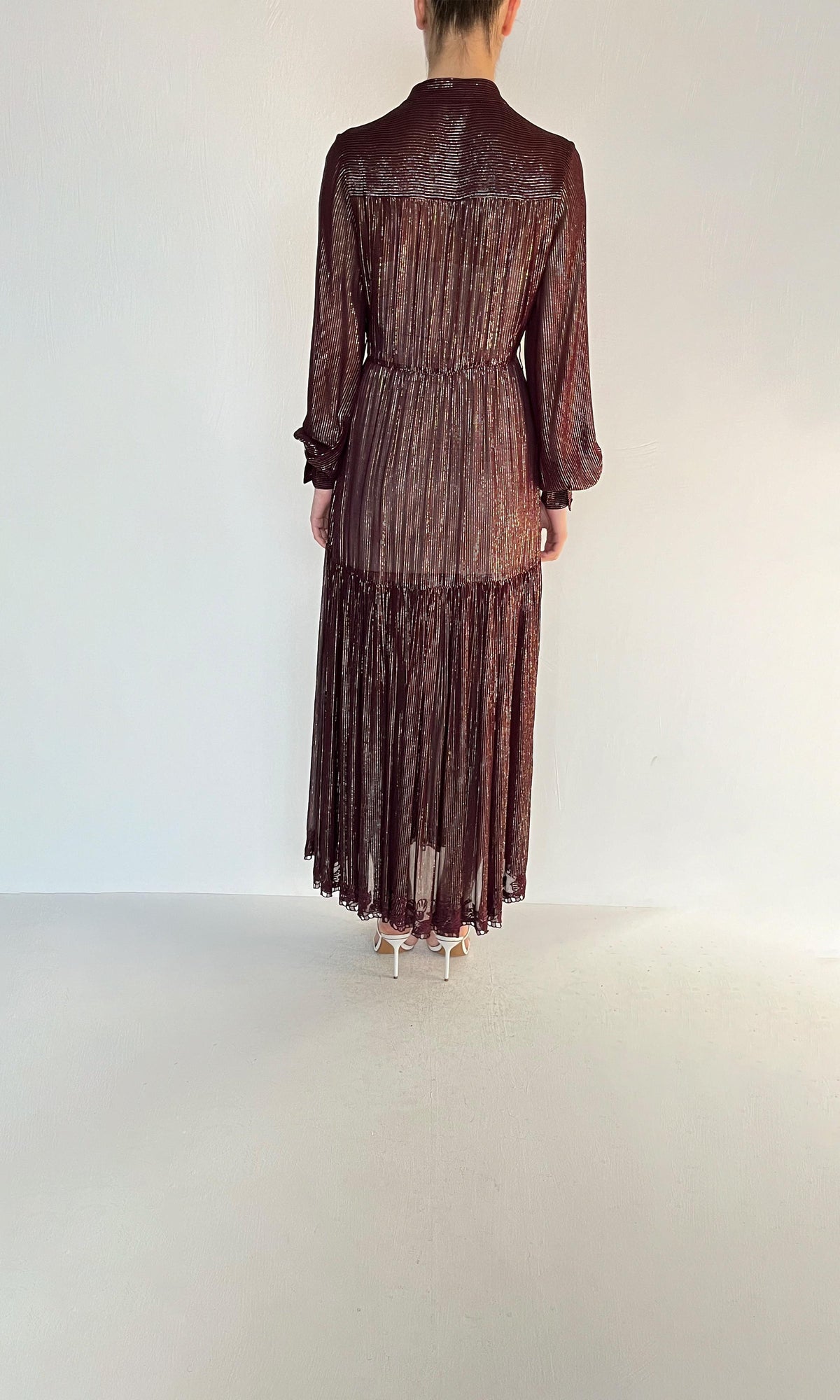 Womens | Inv Viscose Georgette Lurex Shirt Long Dress | Brown