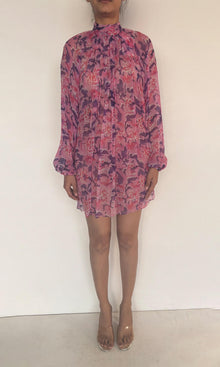 Womens | Inv Viscose Crinkle Chiffon Turtleneck Short Dress | Pink