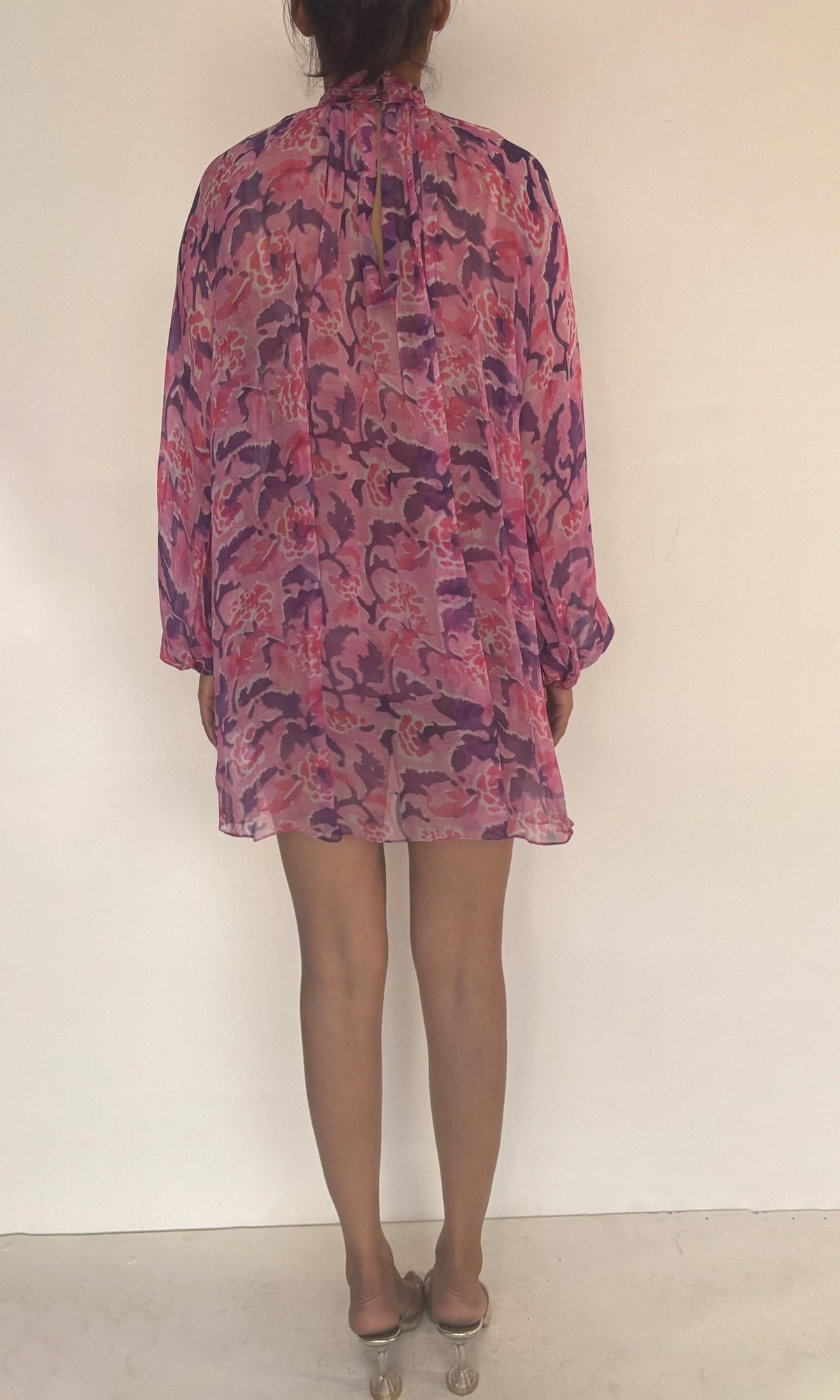 Womens | Inv Viscose Crinkle Chiffon Turtleneck Short Dress | Pink