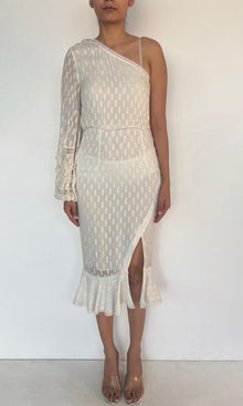 Womens | Inv Viscose Georgette Lurex Midi Dress | Wht605In25-White
