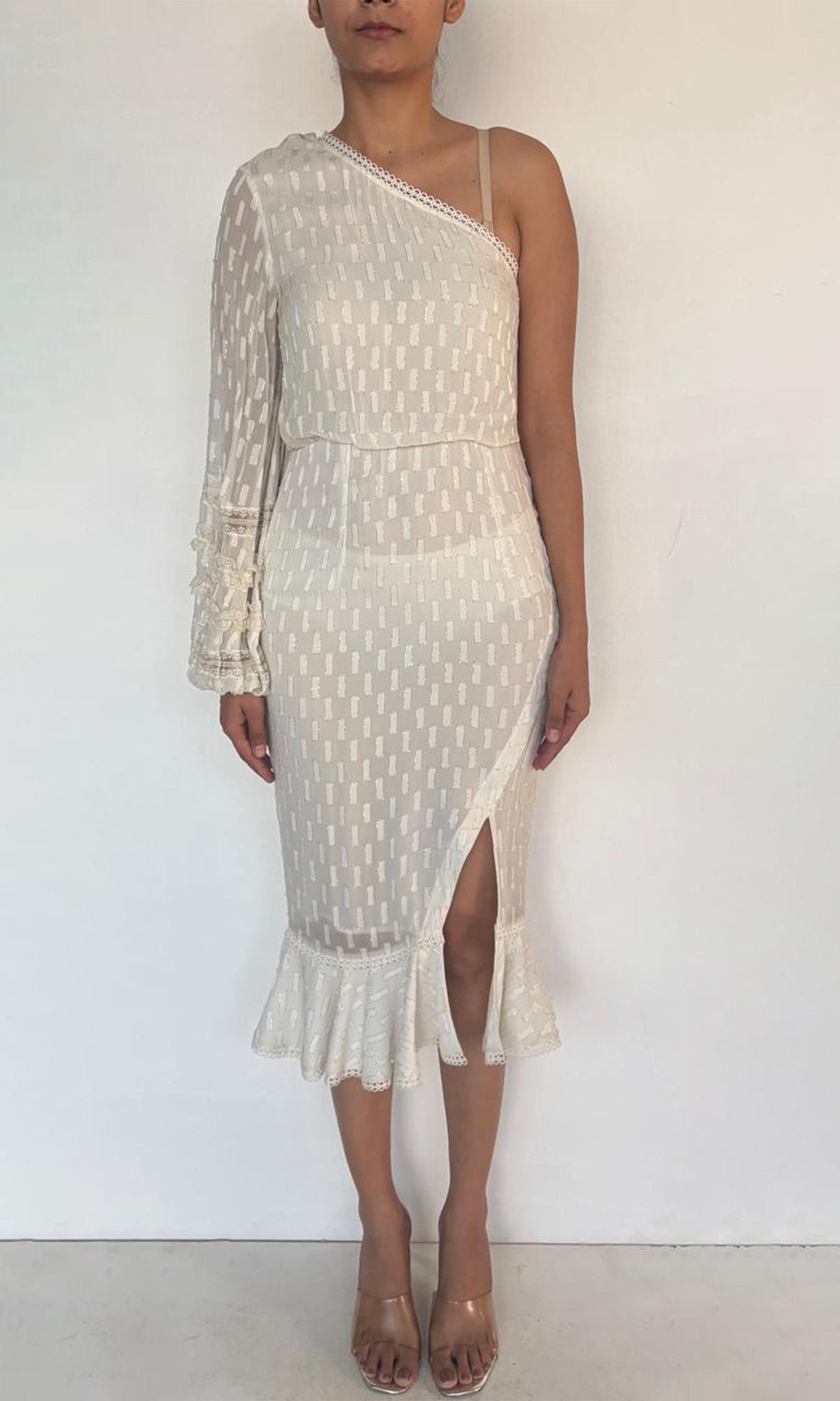 Womens | Inv Viscose Georgette Lurex Midi Dress | Wht605In25-White
