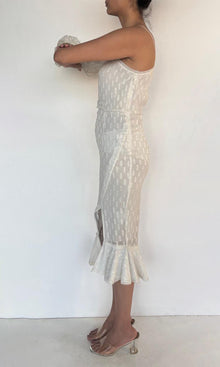 Womens | Inv Viscose Georgette Lurex Midi Dress | Wht605In25-White
