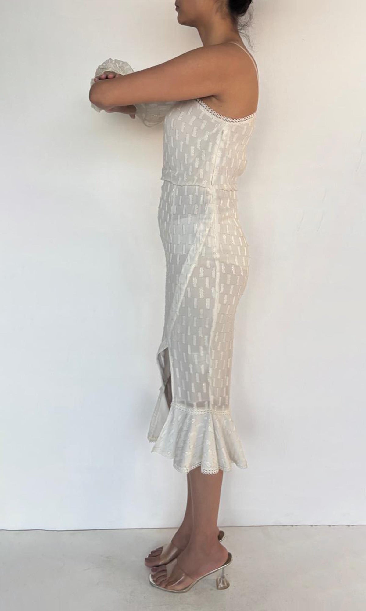 Womens | Inv Viscose Georgette Lurex Midi Dress | Wht605In25-White