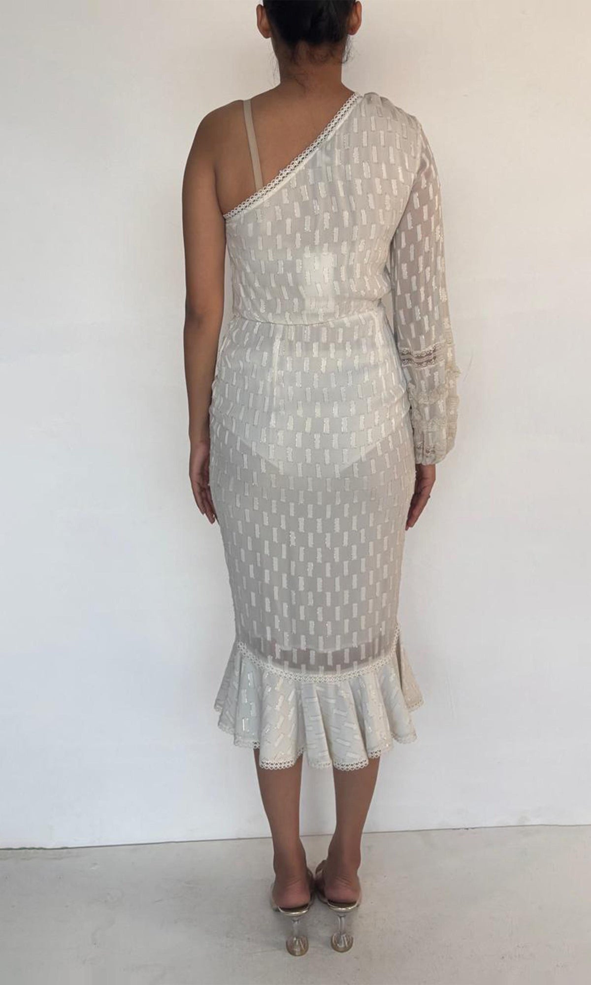 Womens | Inv Viscose Georgette Lurex Midi Dress | Wht605In25-White