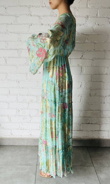 Womens | Inv Viscose Chain Boota Lurex Long Dress | Green