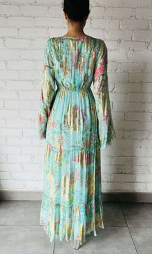 Womens | Inv Viscose Chain Boota Lurex Long Dress | Green