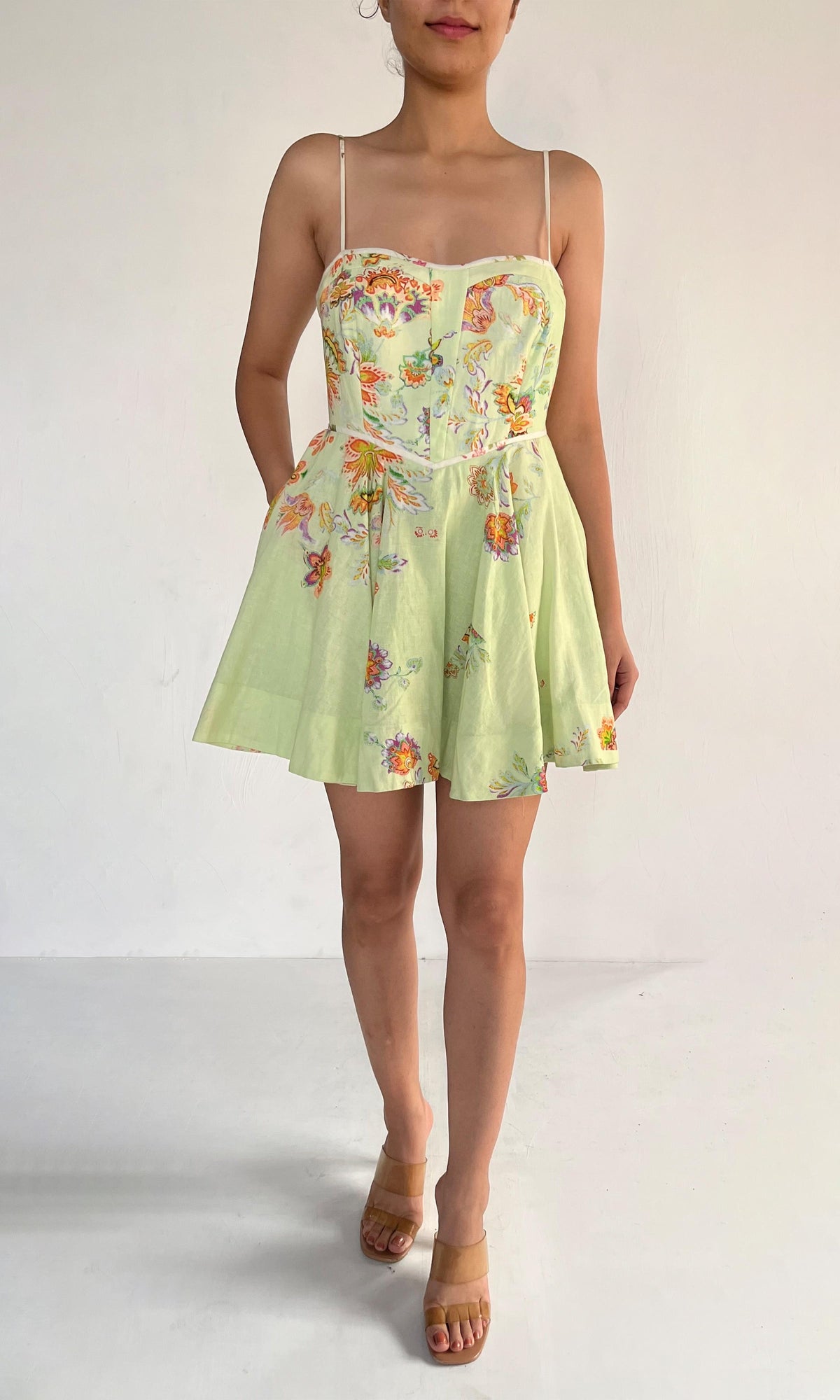 Womens | Inv Cotton Linen Short Dress | Green