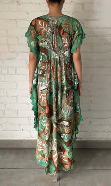 Womens | Jash Viscose Georgette Lurex Dobby Kaftan | Green Multi Paisley