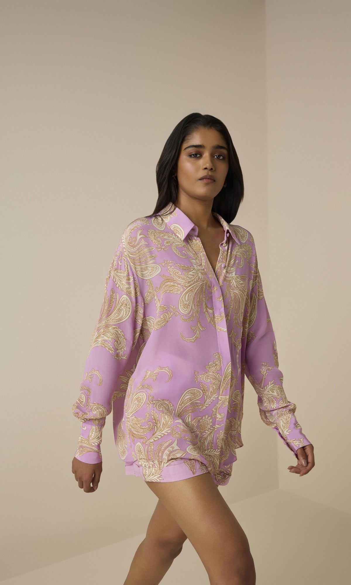 Womens | Jiah Natural Crepe Oversized Shirt | Lilac