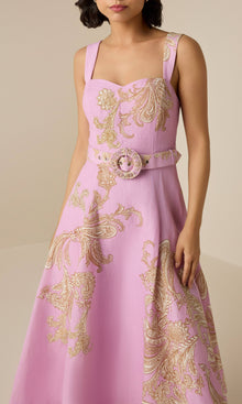Womens | Jiah Linen Cotton Midi Dress With Buckle Belt | Lilac