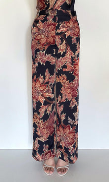 Womens | Johi Viscose Satin Straight Pants | Black Floral Print