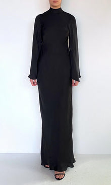 Womens | Johi Viscose Satin Baised Maxi Dress With Mock Neck | Black