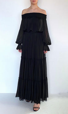 Womens | Johi Viscose Flat Chiffon Tiered Maxi Skirt | Black