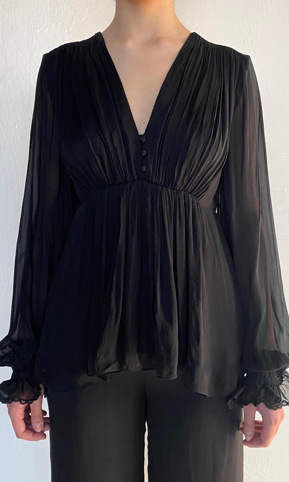 Womens | Johi Viscose Flat Chiffon Gathered Top | Black