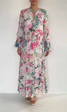 Womens | Jolie Viscose Crepe Long Dress | White Multi