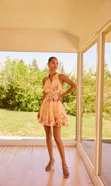 Womens | Kavi Linen Cotton Short Dress With Buckle Belt | Peach Pink