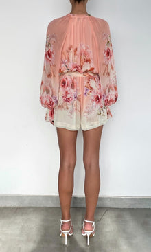 Womens | Kavi Viscose Crinkle Chiffon Romper With Tie Belt | Peach Pink