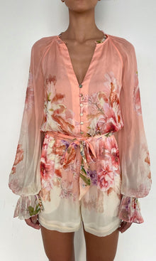 Womens | Kavi Viscose Crinkle Chiffon Romper With Tie Belt | Peach Pink