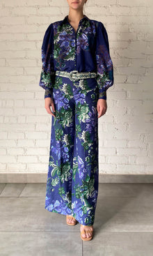 Womens | Keva Viscose Organza Linen Boho Shirt | Green Blue