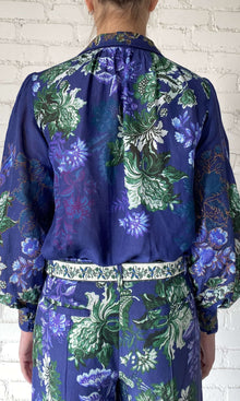 Womens | Keva Viscose Organza Linen Boho Shirt | Green Blue