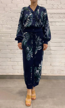 Womens | Keva Jacquard Cotton Long Skirt | Green Blue