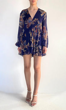 Womens | Leela Viscose Flat Chiffon Mini Dress | Midnight Blue
