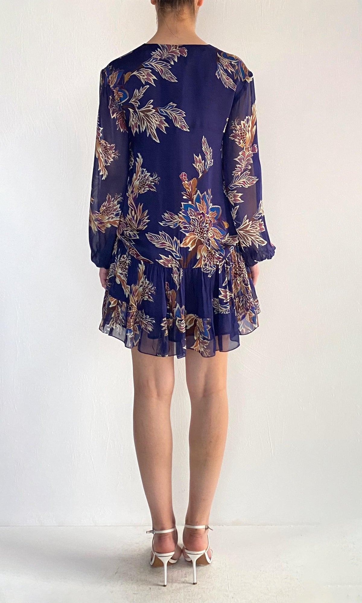 Womens | Leela Viscose Flat Chiffon Mini Dress | Midnight Blue