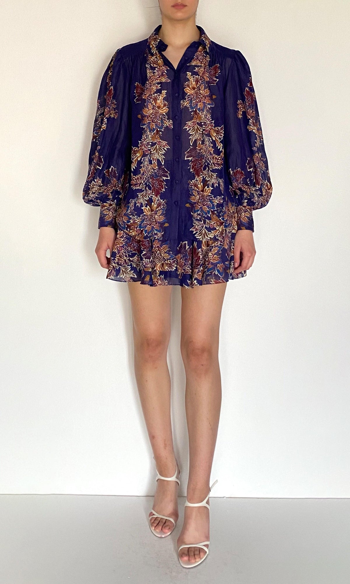 Womens | Leela Viscose Linen Organza Boho Shirt | Midnight Blue