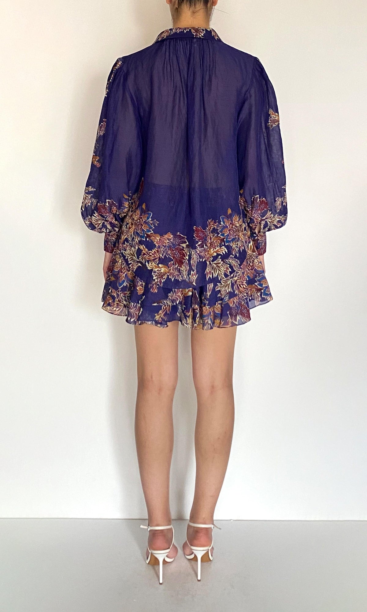 Womens | Leela Viscose Linen Organza Boho Shirt | Midnight Blue