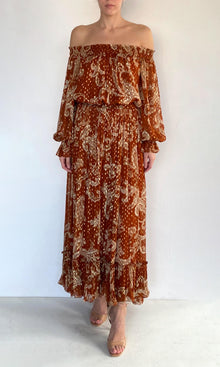 Womens | Leya Viscose Chiffon Gold Lurex Smocked Off Shoudler Top | Multi