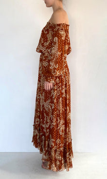 Womens | Leya Viscose Chiffon Gold Lurex Smocked Off Shoudler Top | Multi