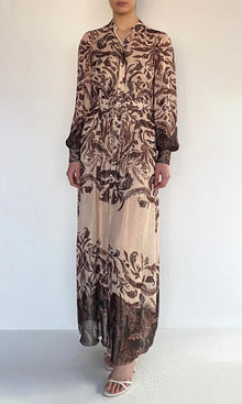 Womens | Lira Viscose Georgette Lurex Shirt Dress With Buckle Belt And Slip | Eggshell